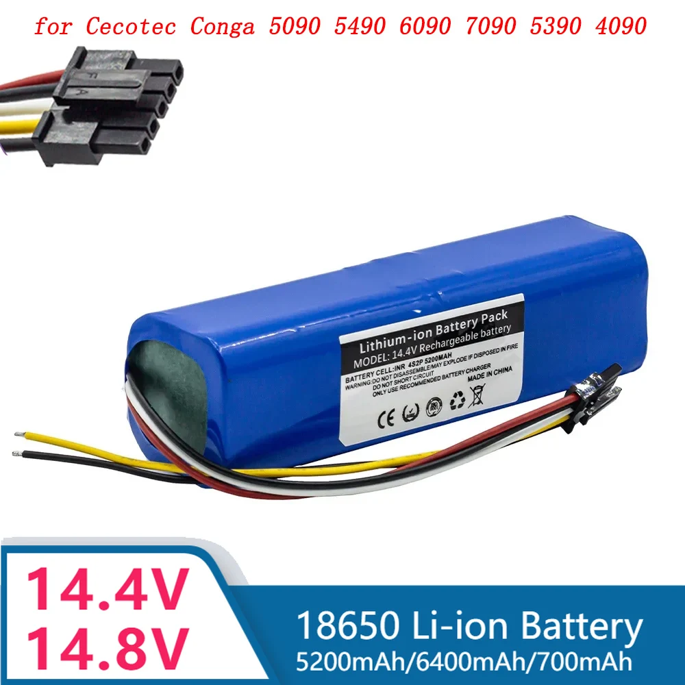 

14.4V 7000mAh 5.2Ah INR18650 MH1-4S2P-300S Robot Battery for Cecotec Conga 5090 5490 6090 7090 5390 4090 Robotic Vacuum Cleaner