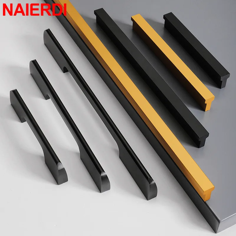 NAIERDI Black Cabinet Handles Aluminum Alloy Long Furniture Handle Kitchen Cabinet Knobs Wardrobes 600mm Door Pulls