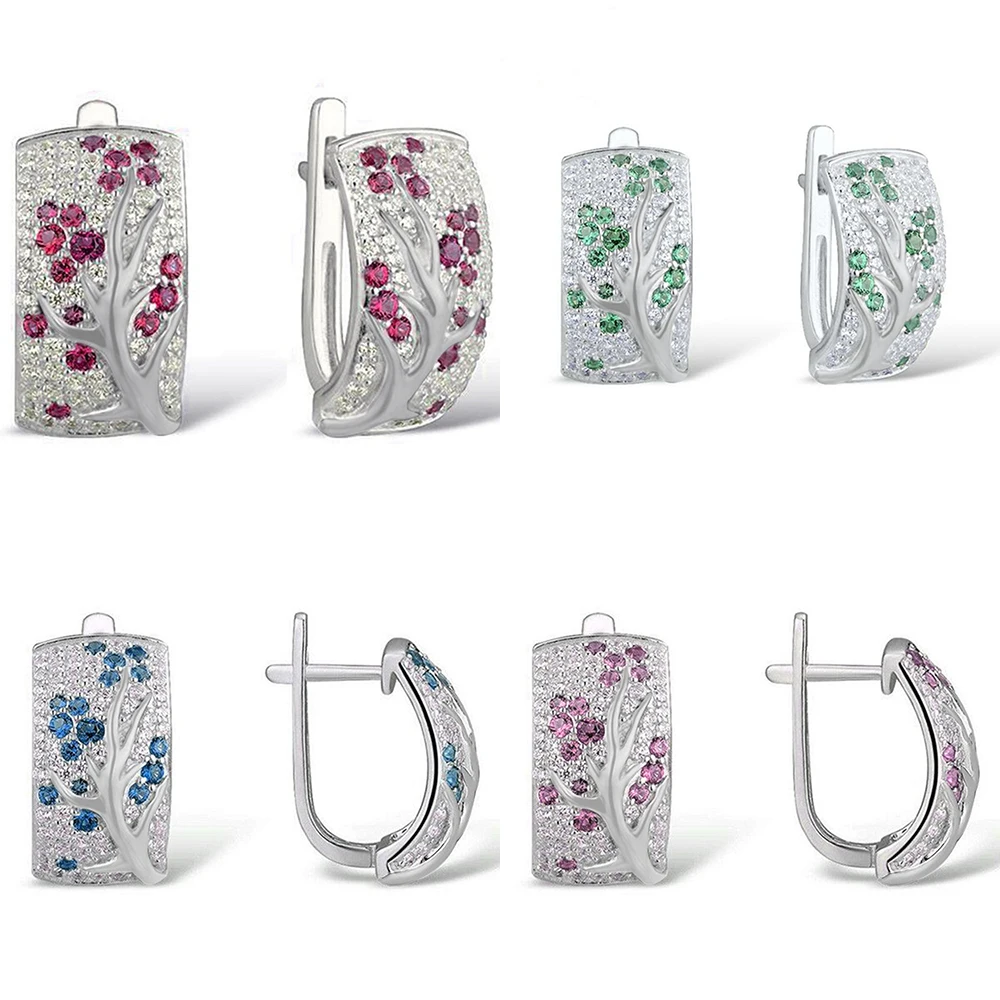 Romantic Real 925 Sterling Silver Hoop Earrings For Women Elegant Fashion Plum Blossom Earrings Wedding Party Jewelry