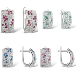 Romantic Real 925 Sterling Silver Hoop Earrings For Women Elegant Fashion Plum Blossom Earrings Wedding Party Jewelry