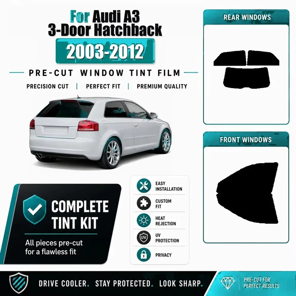 Premium Precut Window Tint Kit Front Rear Windows Rear Windshield For Audi A3 3-Door Hatchback 2003-2012 Nano Ceramic Film