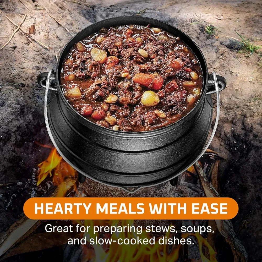 وعاء بوتجي أفريقي سعة 6 لتر من الحديد الزهر مع غطاء فرن هولندي للتخييم في الهواء الطلق ومطهر الطبخ الناري