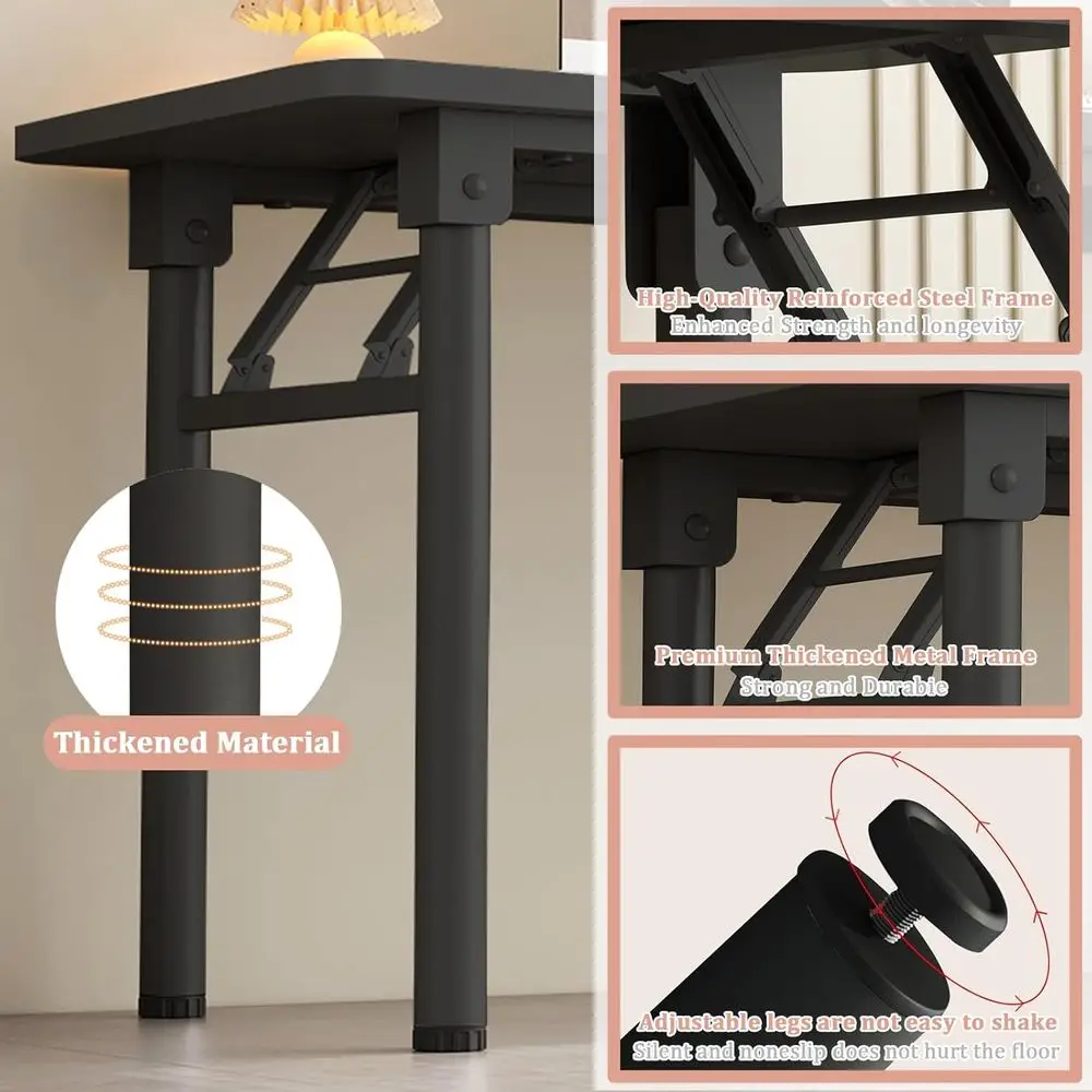 مكتب قابل للطي موفر للمساحة للمكتب المنزلي: طاولة كتابة سهلة الإعداد مع مساحة كمبيوتر مدمجة #4
