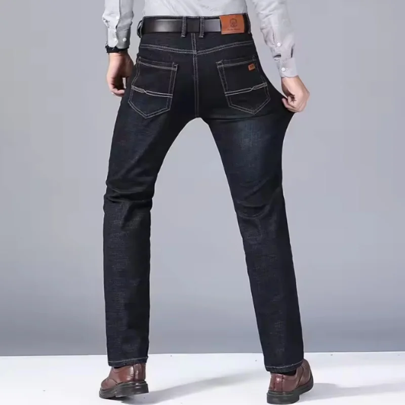 Men's Comfortable Soft Business Casual Denim Trousers Slim Fit Straight Pants Fashion Male Brand Light Luxury Stretch  Clothing