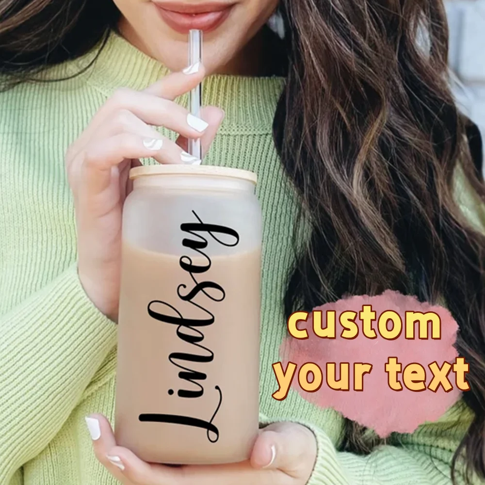 Taza de cristal transparente personalizada de 16 Oz, adecuada para té de la leche, café, bebidas, desayuno, cerveza, fiesta, boda