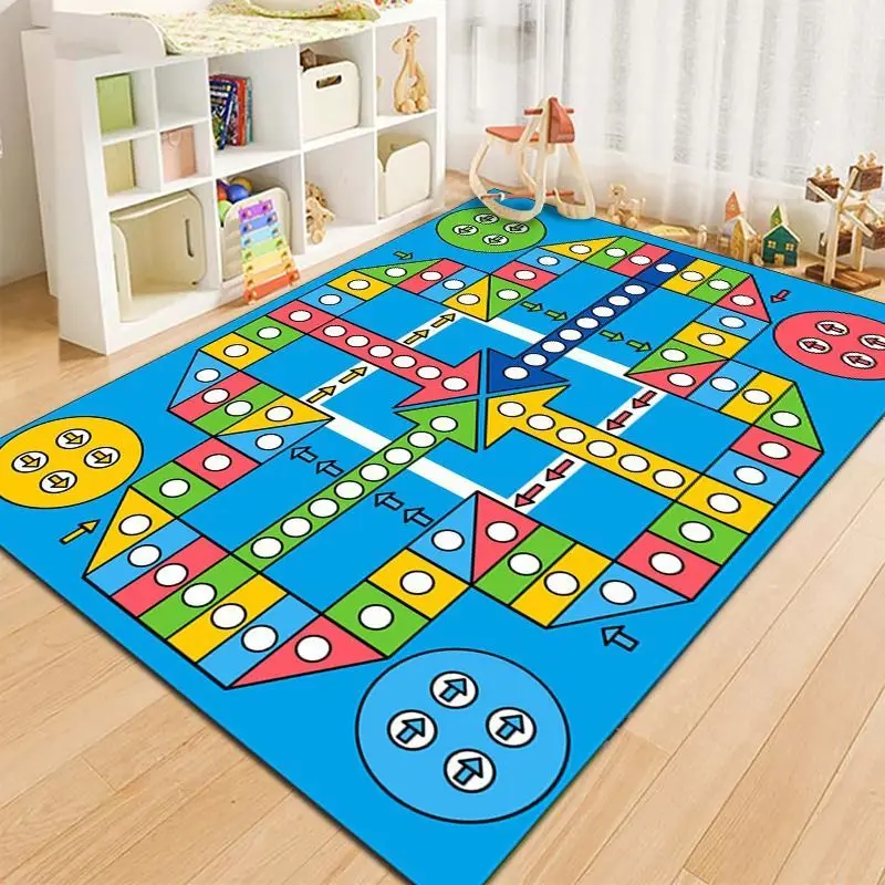 VIKAMA Ludo Board Game Area Rug Kids Play Mat Colorful Flying Chess Pattern Non Slip Living Room Carpet Educational Floor Mat