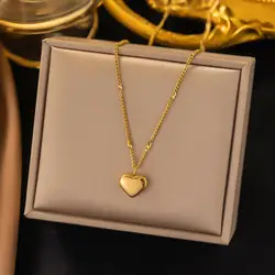 Stainless Steel Love Heart Pendant Necklace for Women Minimalist Choker Neck Chain Fashion Delicate Party Jewelry Gift Wholesale