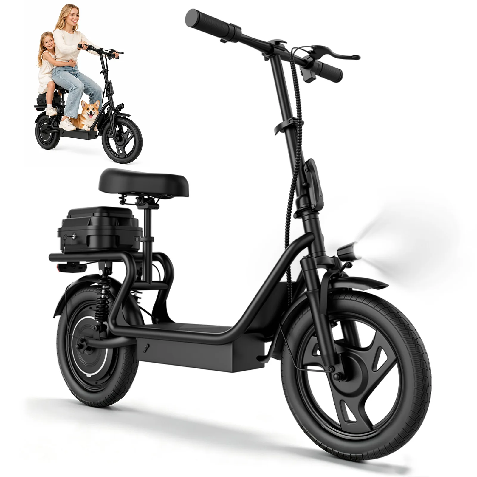 Image of HEADEER H1L Faltbarer Elektroroller mit Sitz, 14-Zoll-Luftreifen, 500W bürstenloser Motor, 48V 10,4Ah Batterie, E-Scooter für Erwachsene, maximale Reichweite 21-27 Meilen, 120KG Tragfähigkeit für den