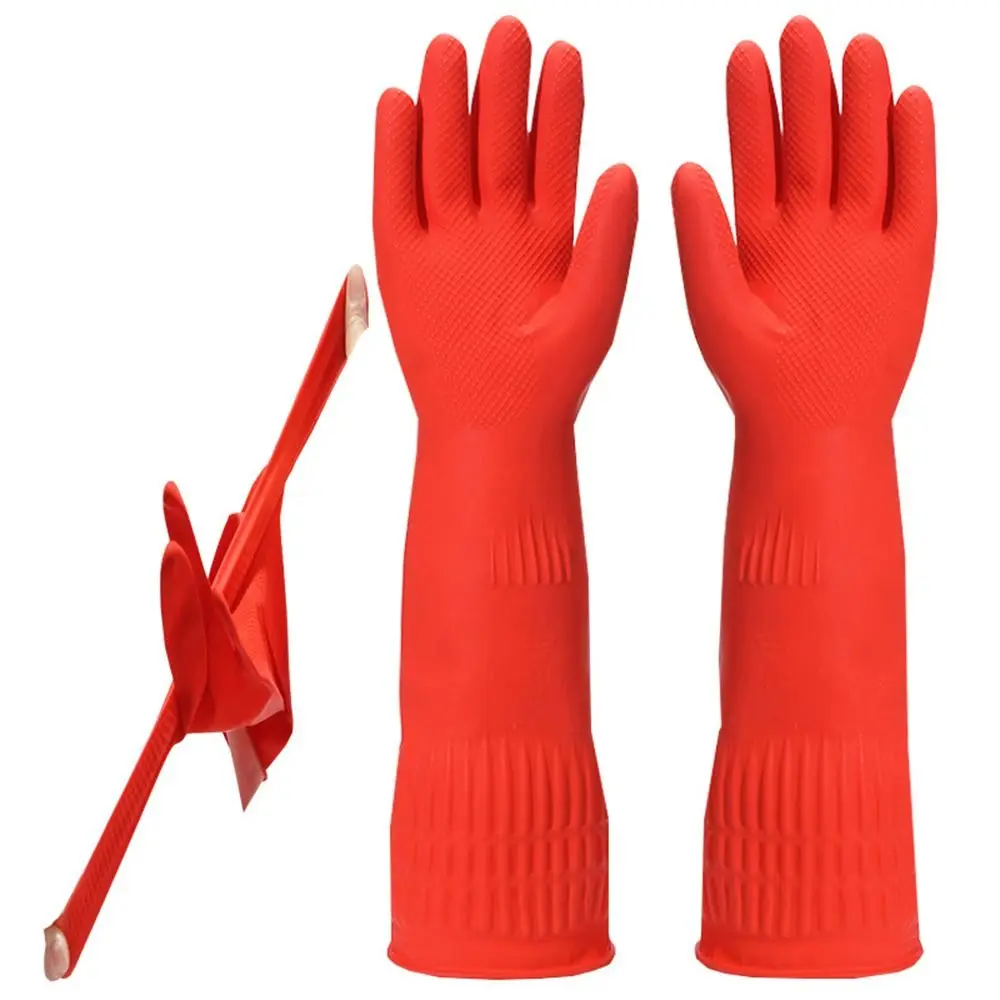 1 Pair Thick Extra Long Heavy Duty Rubber Gloves Thick Waterproof Car Washing Gloves Chemical Resistant Acid Oil Resistant