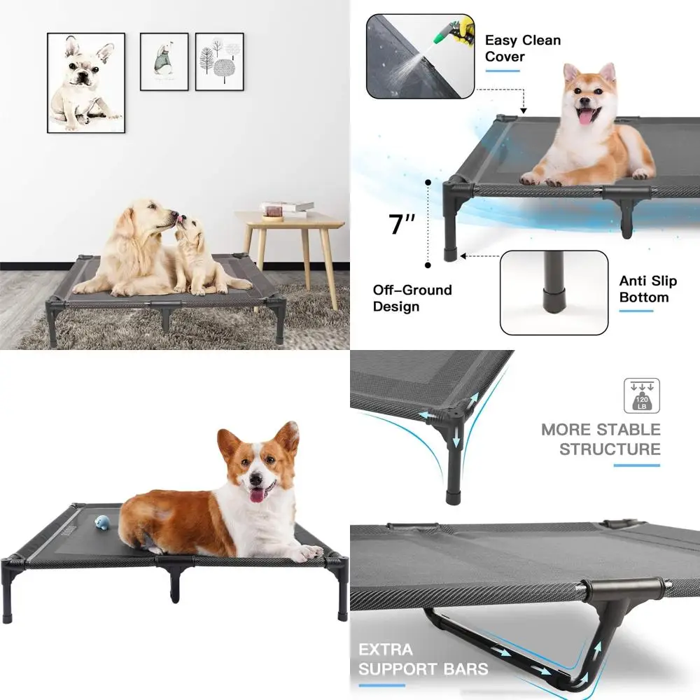 

Outdoor Waterproof Portable Raised Dog Bed, Easy Clean Indoor/Outdoor, Large Grey