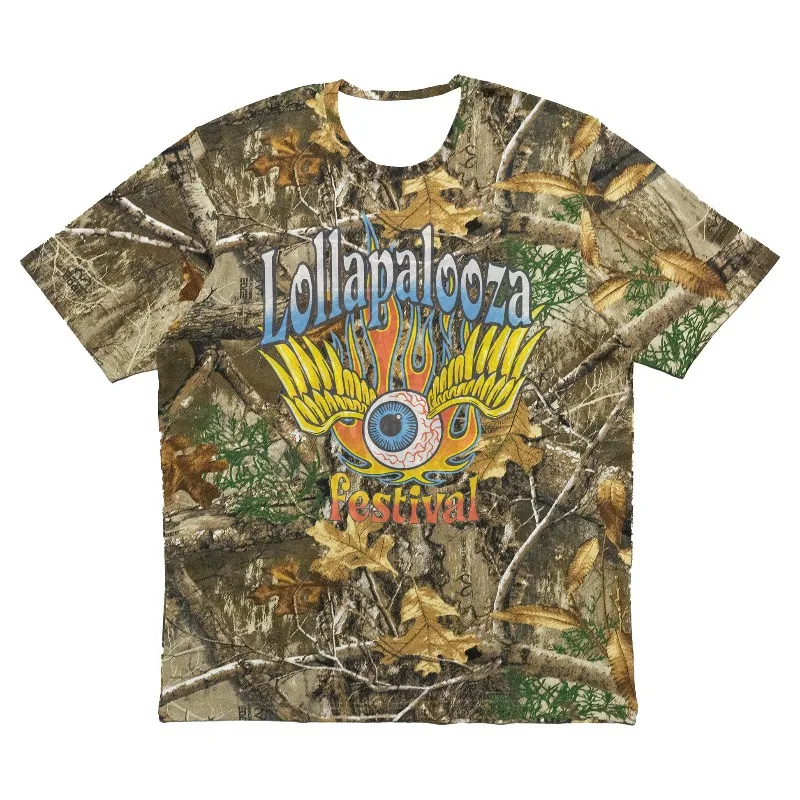 New Family Matching Lollapalooza Festival Graphic Tee Leaf Camouflage All Over Print Classic Crew Neck Oversized Short Sleeve