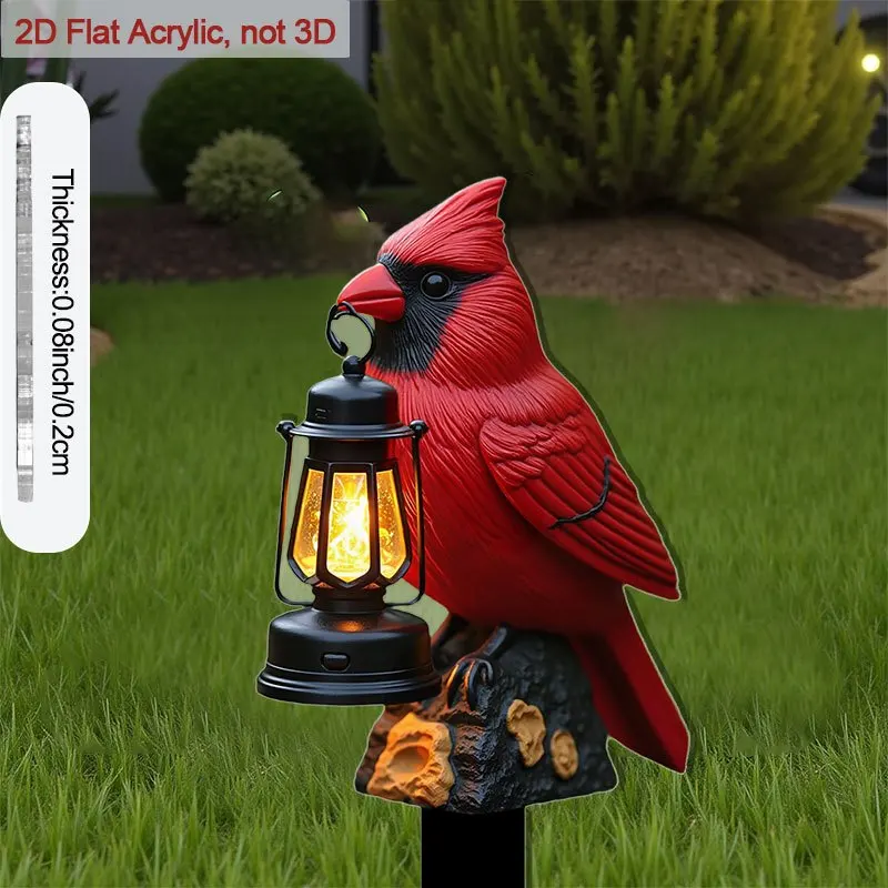 1 Stück 2D Flacher Acryl-Roter Vogel Gartenstecker, Garten- und Blumenbeet-Dekoration, Tierische Gartendekoration, Rasenornamente, Tolles Geschenk für Freunde