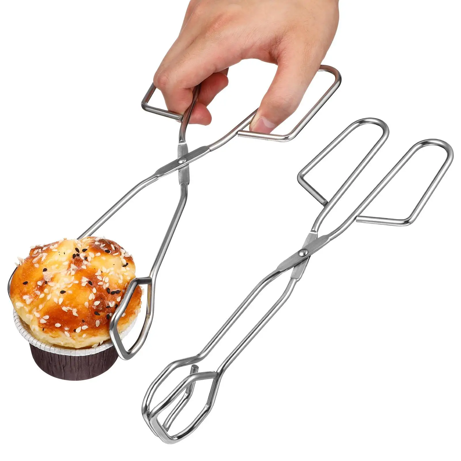 

2 Pcs Electroplating Food Clips Toaster above BBQ Silverware Barbecue Stainless Steel Bread Coal Travel Fashion Tongs