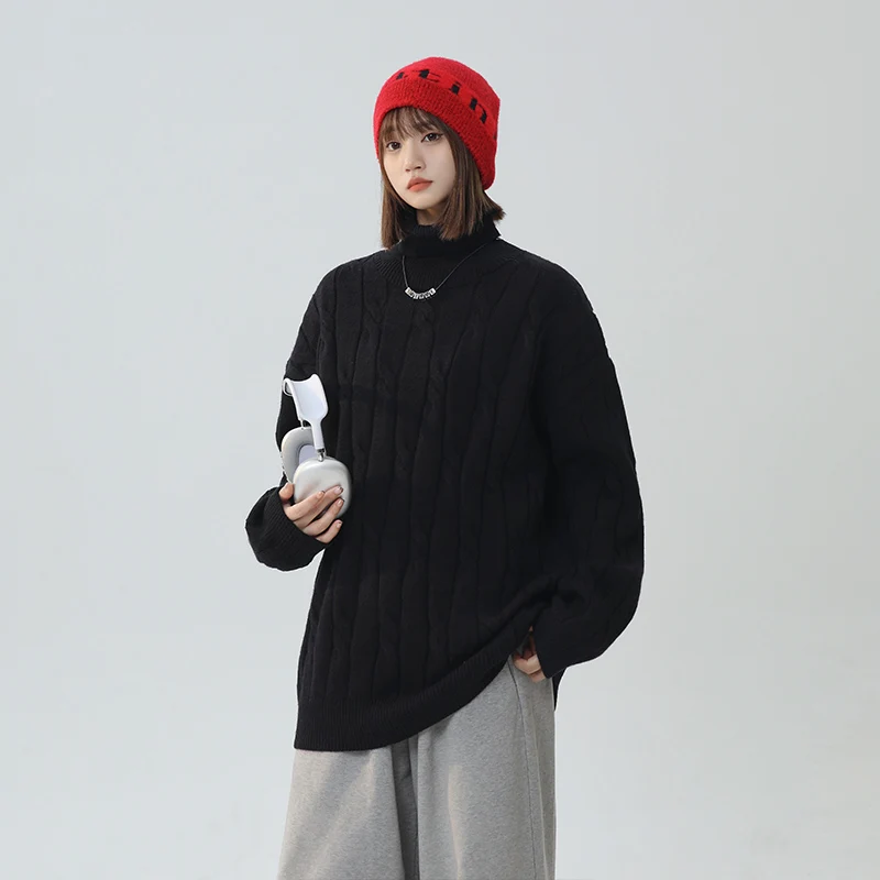 Jesienno-zimowy gruby sweter vintage damski, pulowery z długim rękawem, dopasowane dzianinowe miękkie swetry, streetwearowy golf.