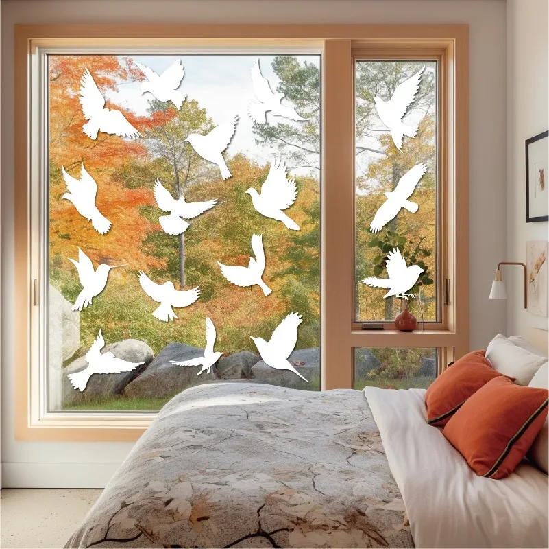 4 sheets Anti-collision Window Sticker White bird Removable Window Decoration Sticker Warning Bird Static Glass Sticker