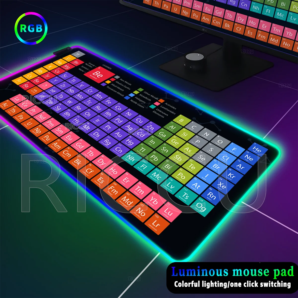 

RGB Large Periodic Table of Chemical Elem Luminous LED Large Learn Mouse Pad Gamer Anti-Slip Gaming Accessories Student Desk Mat