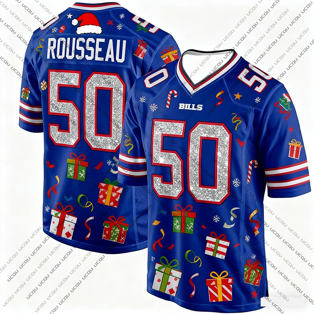 2025 عيد الميلاد الكبار الجاموس كرة القدم الأمريكية جيرسي الرجبي جيرسي ملابس رياضية التدريب جيرسي تي شيرت هاملين 3 عدد