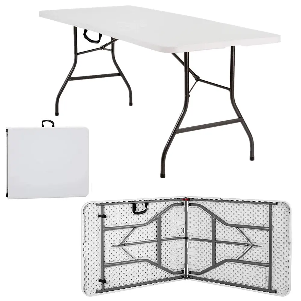 Garten tisch faltbar 180x76 cm Tragegriff Kunststoff 8 Personen Buffett isch Camping klappbar weiß – Detail 1