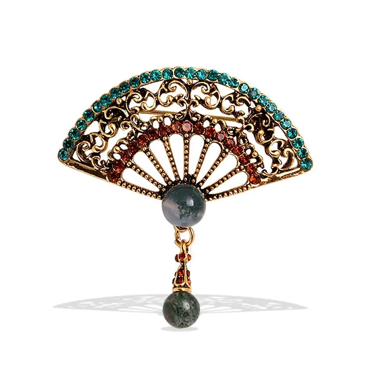Vintage New Hollow Fan Brooch Women's Fashion Flower Cheongsam Pressure Flapers-proof Corsage Accessory Pin