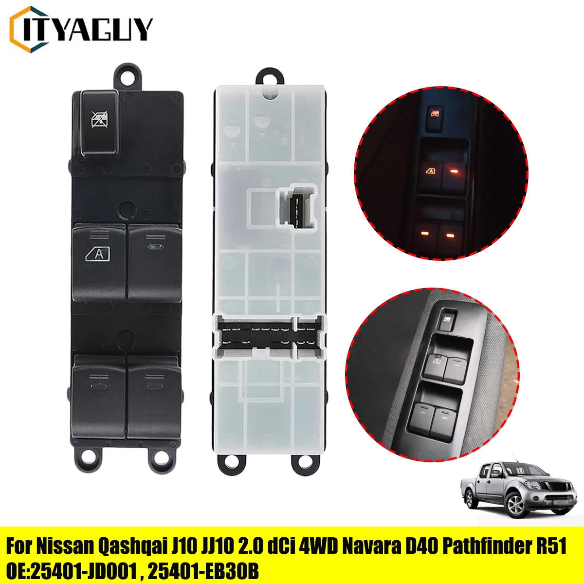 Power Window Switch 25401JD001 For Nissan Qashqai J10 JJ10 2.0 DCi 4WD Navara D40 Vehicles Pathfinder R51 25401-JD001 25401EB30B