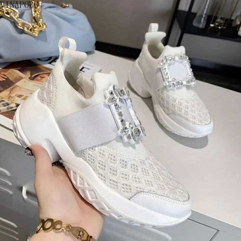 

comemore Spring Autumn Luxury Platform Sneakers Crystal Buckle Mesh Breathable Women's Sneakers Vulcanized Casual Shoes Women