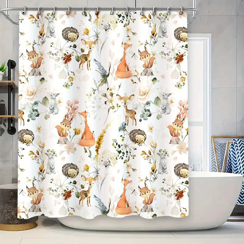 

Занавеска для душа с лесными животными для ванной комнаты — водонепроницаемые шторы с милым принтом дикой природы для домашнего декора, легко чистится и обслуживается