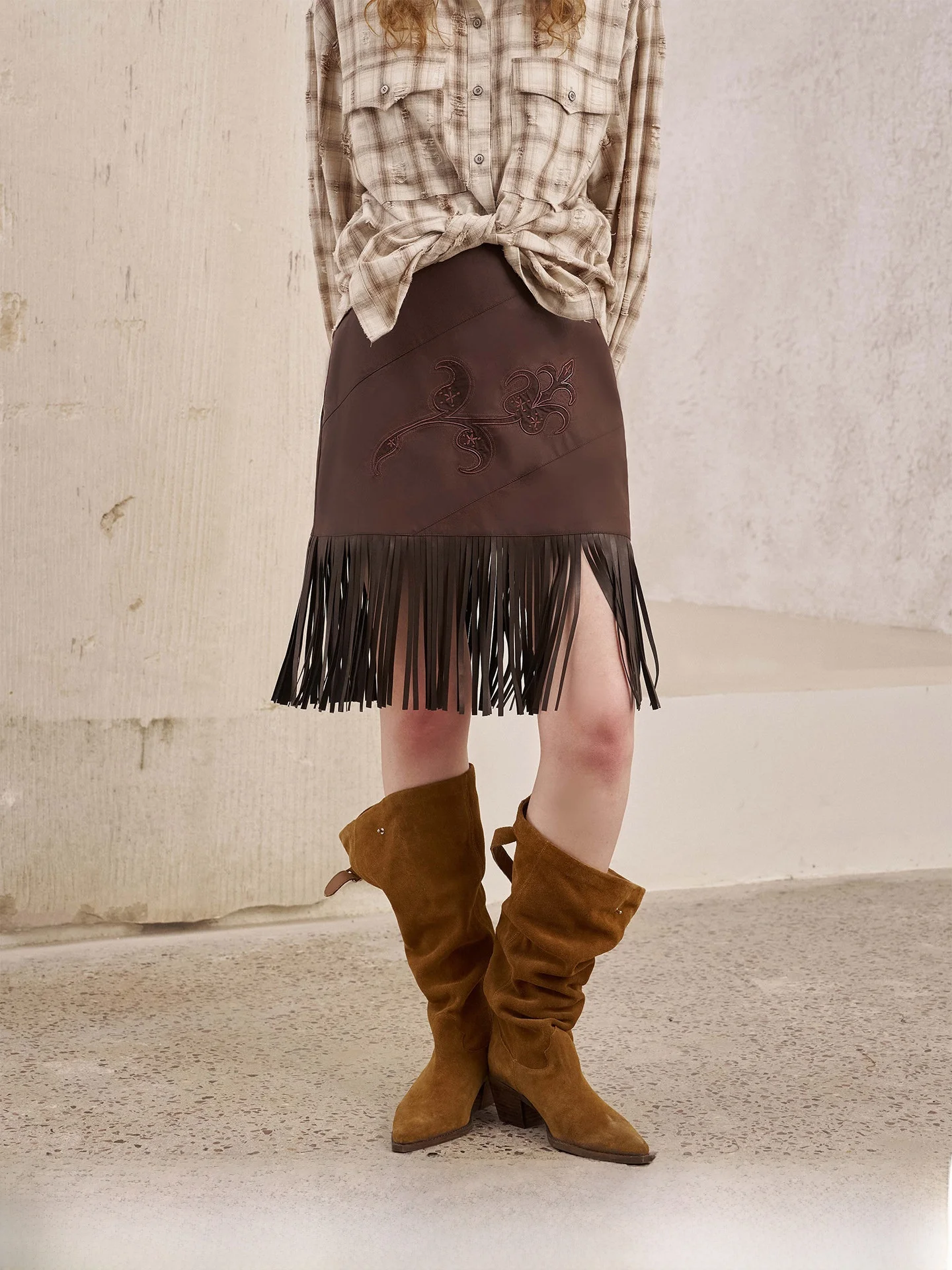

DIDDI MODA Coffee Color Tassel ort Skirt Patchwork Straight Tube Skirt Autumn New Sle Women's Princ Sle Skirt