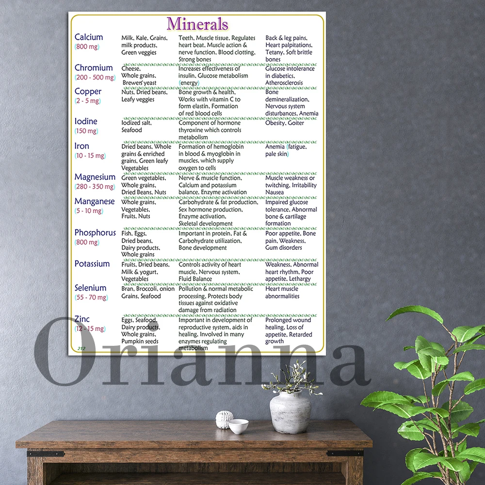 

A Guide With Information About Important Minerals For Your Health And Wellbeing Print Poster Living Room Cuadros Home Decor Gift