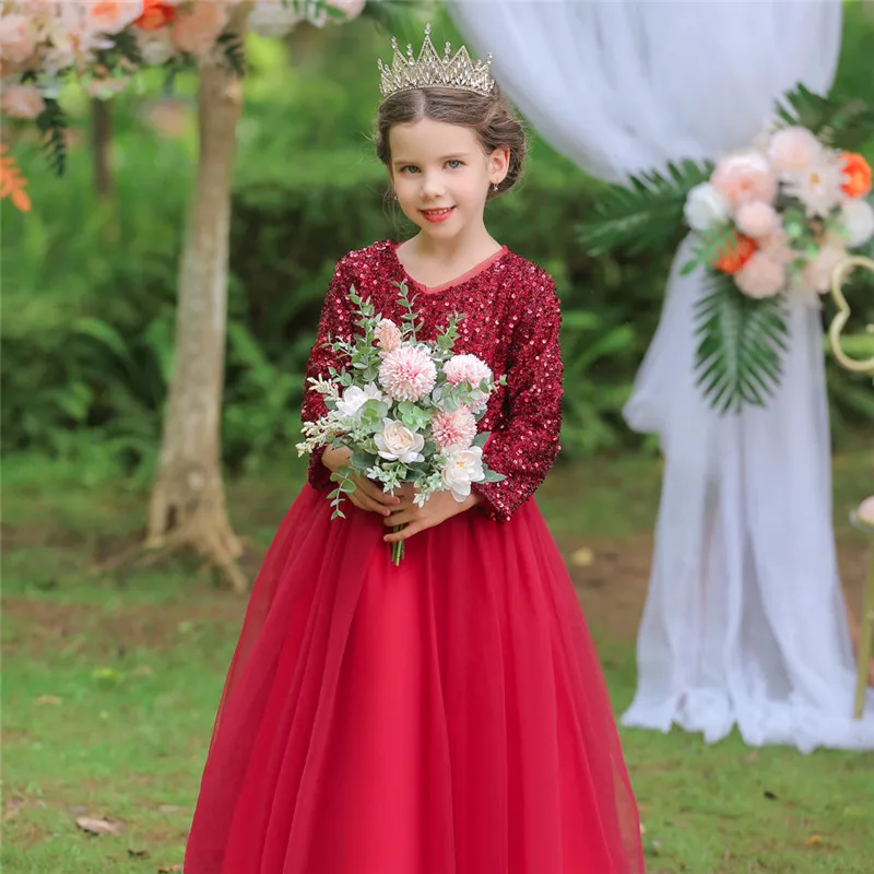 

4-10 Years Birthday party Flower Princess Summer Girls Bridesmaid Dresses Children Christmas Party Short Dress with Long Netting
