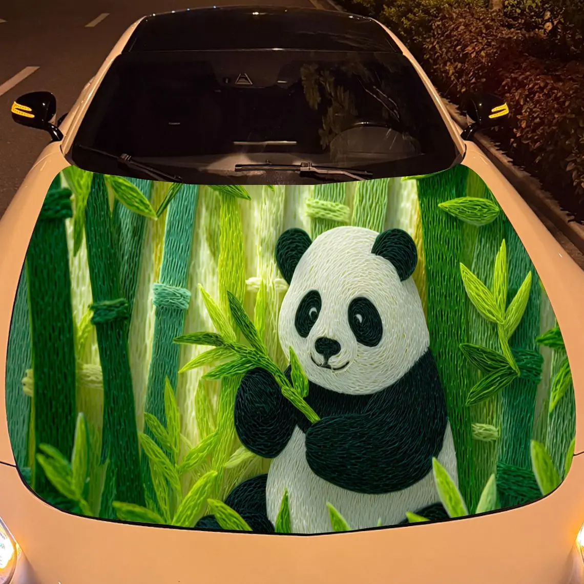 الباندا الفنية في إعداد الخيزران PVC غطاء محرك السيارة يلتف الفينيل، ذاتية اللصق مقاوم للماء غطاء السيارة ملصق لاصق لامع ورائع، ديكور السيارة #5