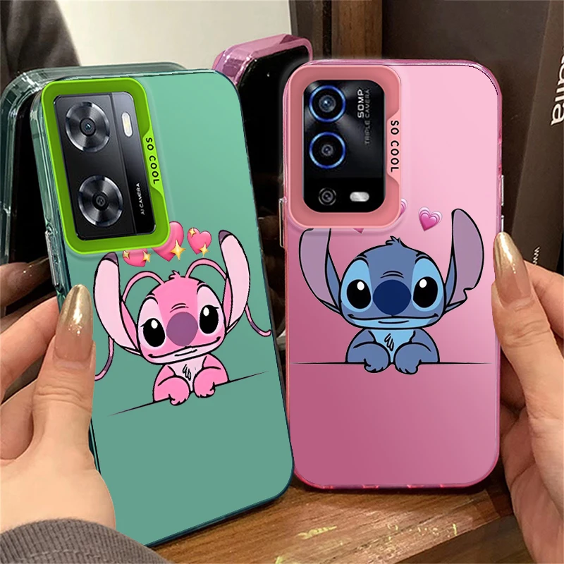 Disney Stitch Angie For OPPO Reno A98 A78 A76 A74 A58 8T 7Z 7 6 Pro 2020 4G 5G Fashion Colorful Silver Phone Case