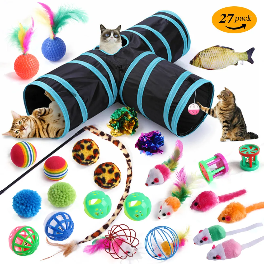 20Pcs Pets Cat Toys Mouse Shape Balls Shapes Kitten Cute Pet Toy Cat Channel Funny Cat Stick Mouse Pet Play Chase Supplies