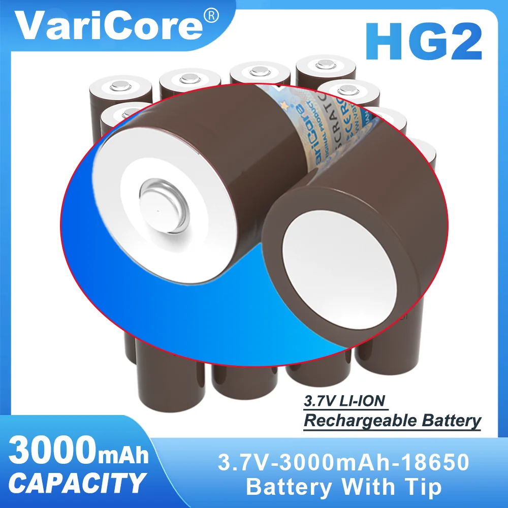 VariCore HG2 + Punta 3.7V 18650 3000mAhBatteria ricaricabile 20A Scarica continua Grande potenza per aerei modello di utensili elettrici