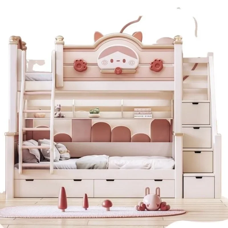 

Cherry wood children's bunk multi-function high and low princess two two bunk beds
