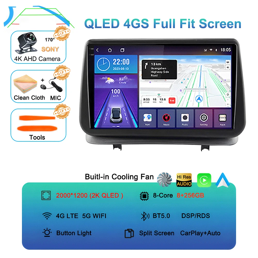 Android 16 Videospeler Carplay voor Renault Clio 3 Clio3 2005 2006 2007 2008 2009 - 2014 Multimedia autoradio WIFI+4G DSP Stereo