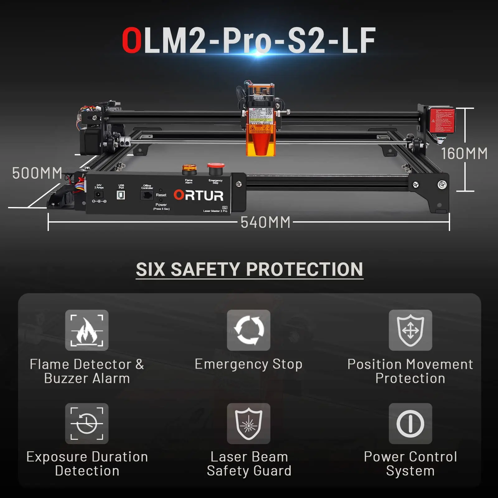 ORTUR 24V Laser Engraver 2 Pro-S2-LF Engraving Machine 5500mW Output Power Laser Cutter for Metal and Wood 400*400mm