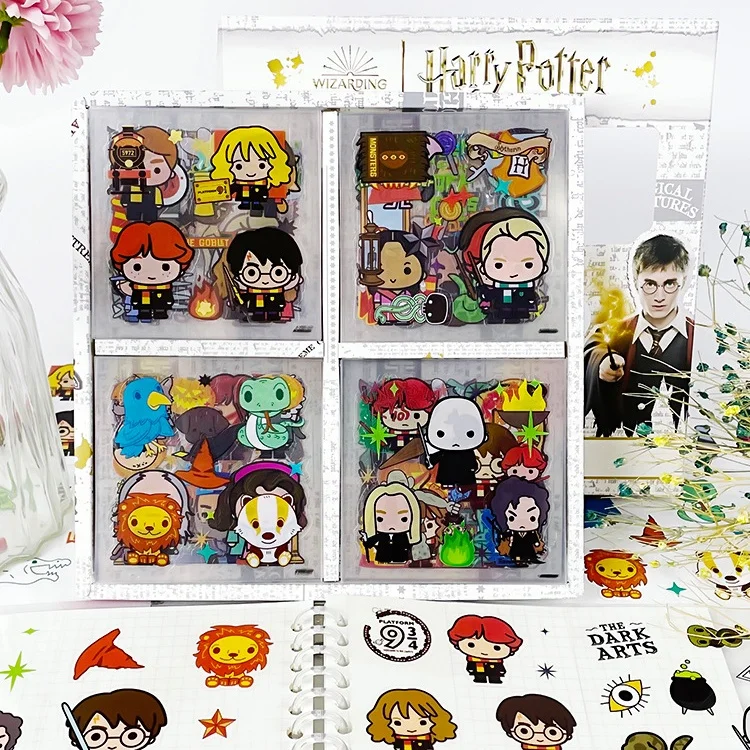 New Miniso Harry Potter Sticker Set with 60 Handheld Cards, Cute Style Cultural and Creative Transparent Waterproof PET Gift Box