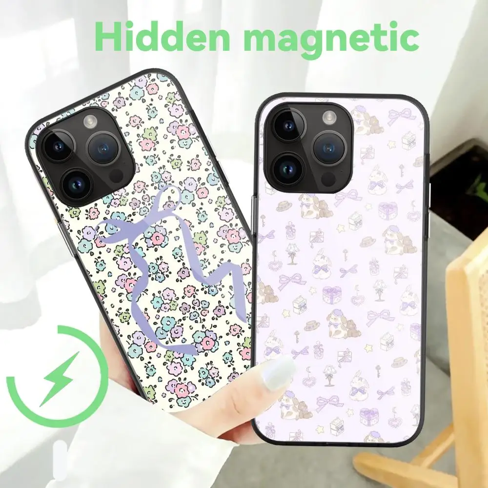 

Cute animal prints Phone Case For iPhone 15 Pro Max 14 13 12 11 Mini Plus Hidden magnetic Black Glass Cases
