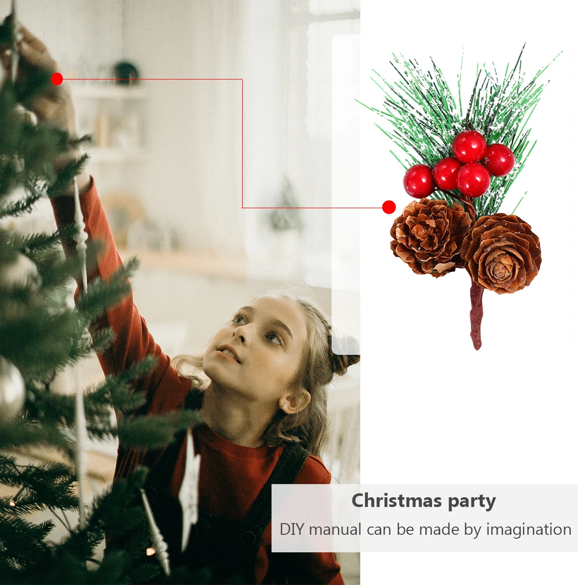 

20 Pcs Mini Christmas Tree Pendant Berries Pine Needles with Red Berry Branches Decorate Pvc