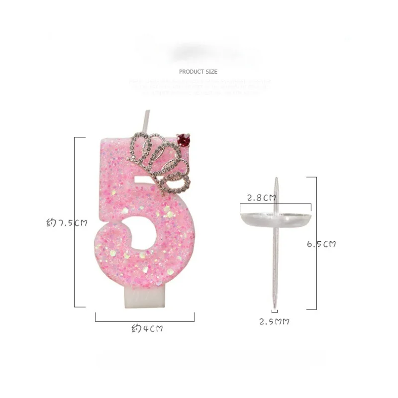 Pink Birthday Candle Crown Number 0-9 Creativity Birthday Cake Topper Cupcake Decor Princess Themed Party Decorations