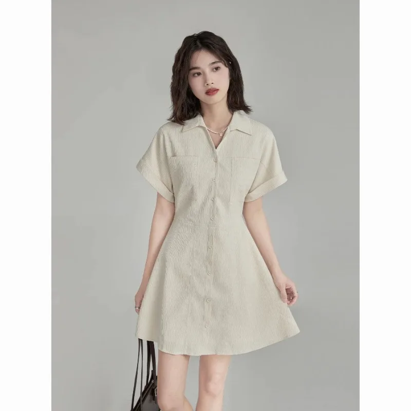 

2024 New Women's Summer Dress Commuting Style V-neck Buckle Waist slimming Short Dress