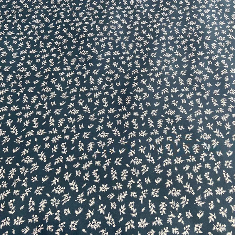 Small White Floral Printed Stretch Dark Color Silk Crepe Fabric for Dress Silk Fabric for DIY Sewing 108CM Wide 36MM R7150-31