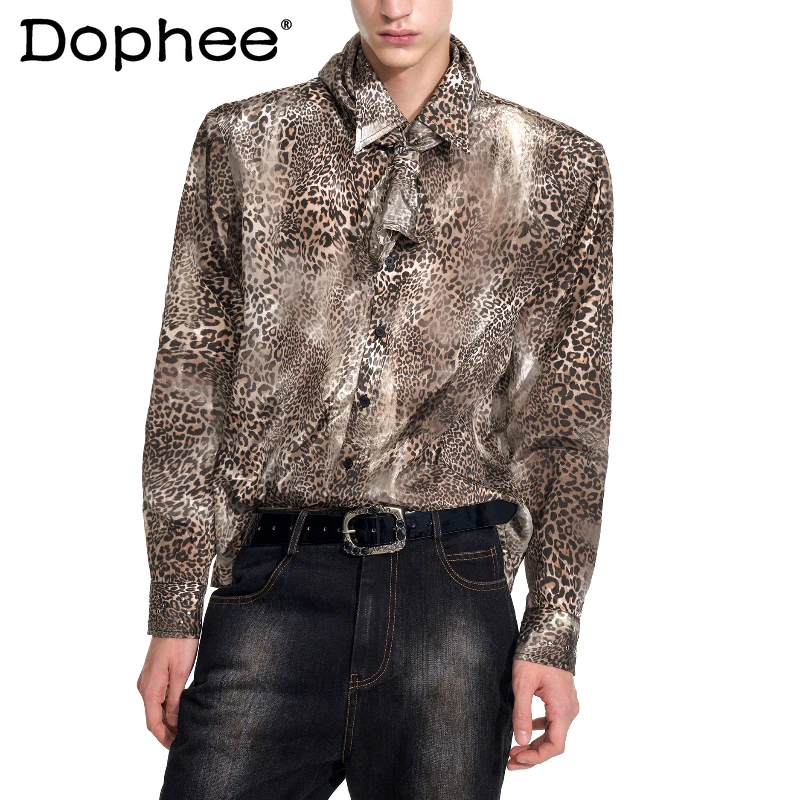 

High-End Leopard Print Shirts Men 2025 Autumn New Men's Personality Stylish Tops Shoulder Pads Long Sleeve Handsome Chic Shirts