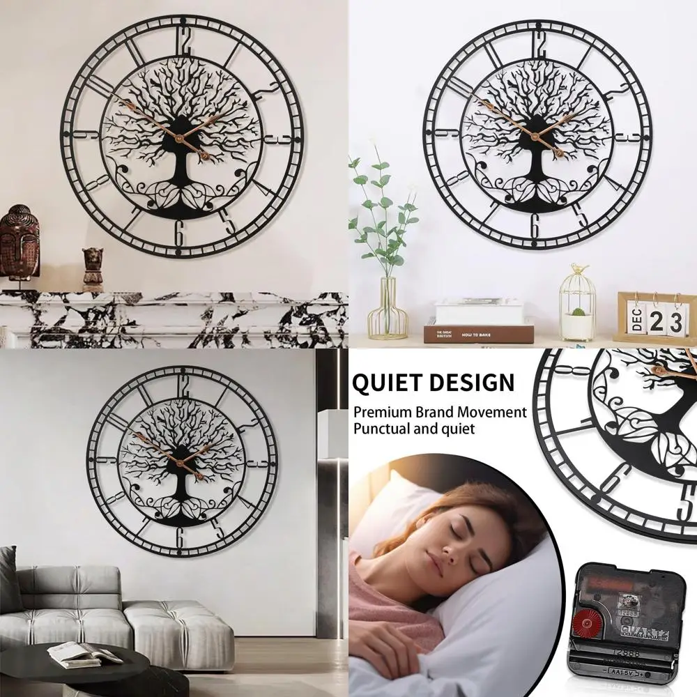 

24. Современные черные металлические настенные часы «Древо жизни», бесшумный кварц, современный декор.
