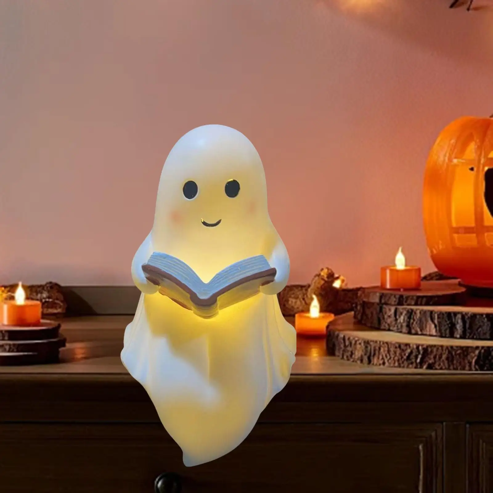 Lampu Buku Bacaan Hantu, Dekorasi Halloween Lampu Malam Unik Patung Hantu Dekoratif untuk Rak Buku Kamar Tidur Dapur