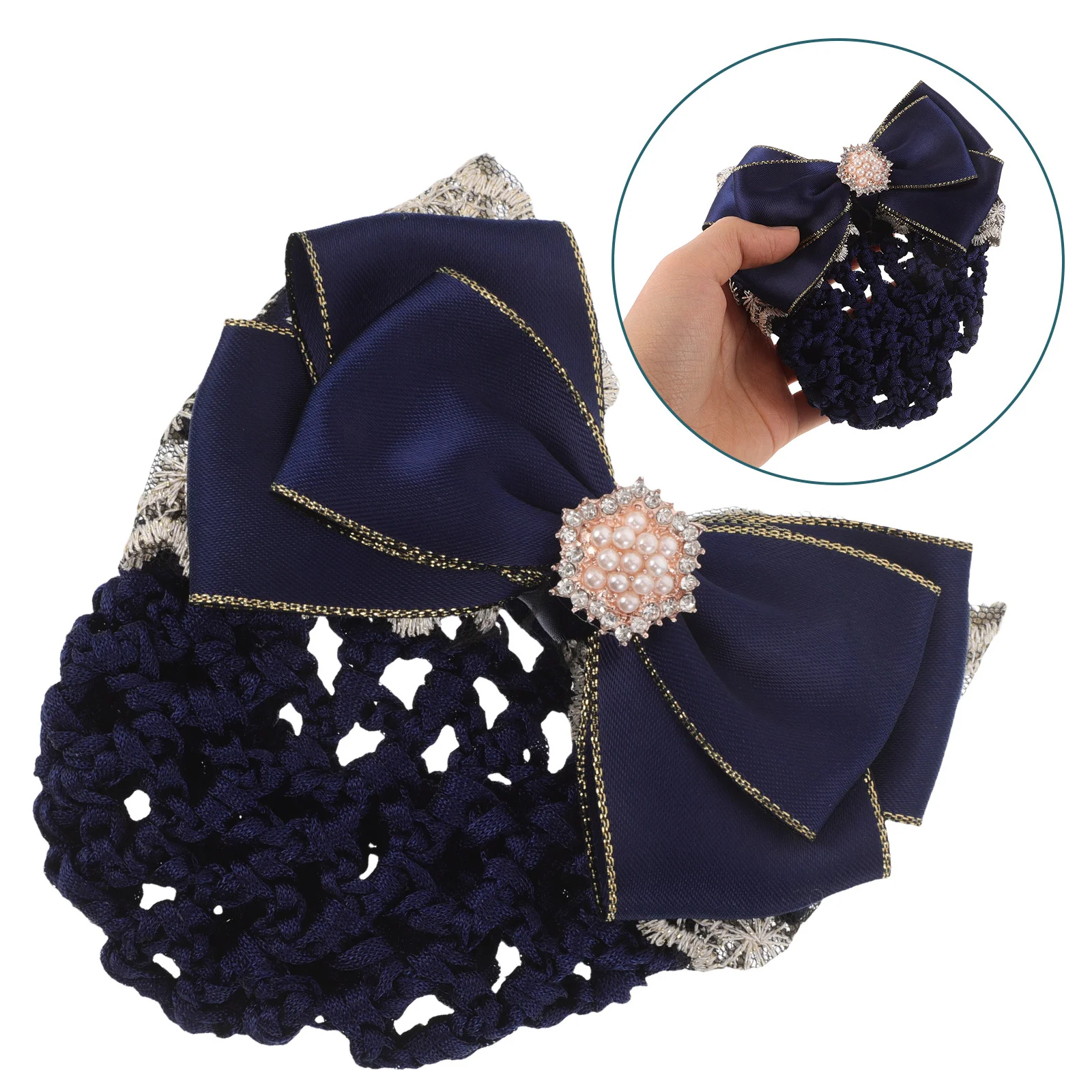 

Flower Hair Bun Holder Cover Bowknot Barrette Blue Elastic Mesh Hairnet Reusable Nurse Ballet Work Styling Accessories