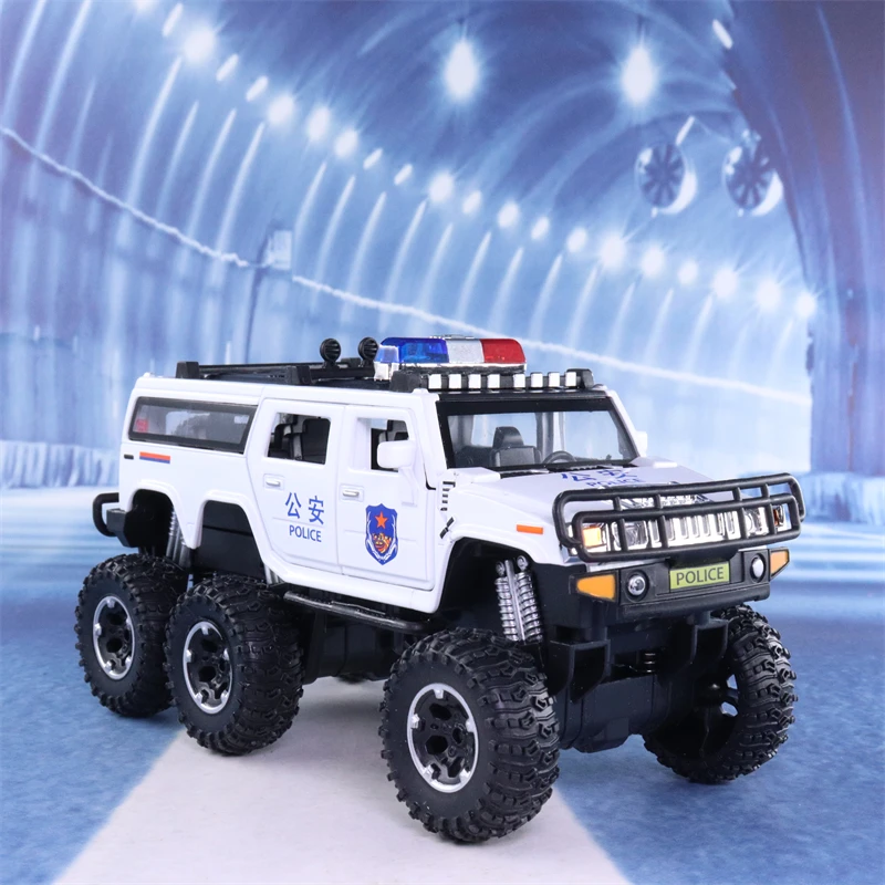 1:32 Hummer Police Car off-road vehicle High Simulation Diecast Car Metal Alloy Model Car Children's toys collection gifts A199