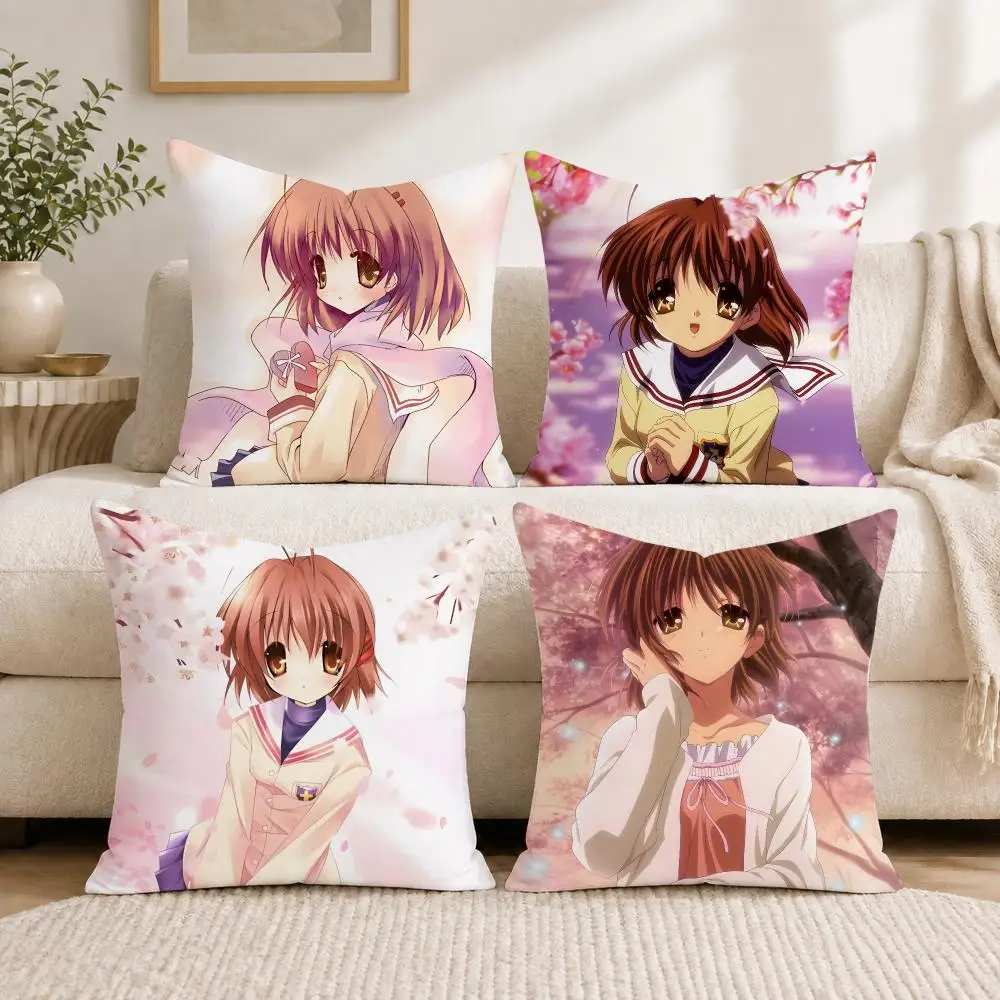 Video Game Anime C-clannad Cushion Cover Plush Decorative Pillow Case With Hidden Zipper Fashion Room Decor For Home