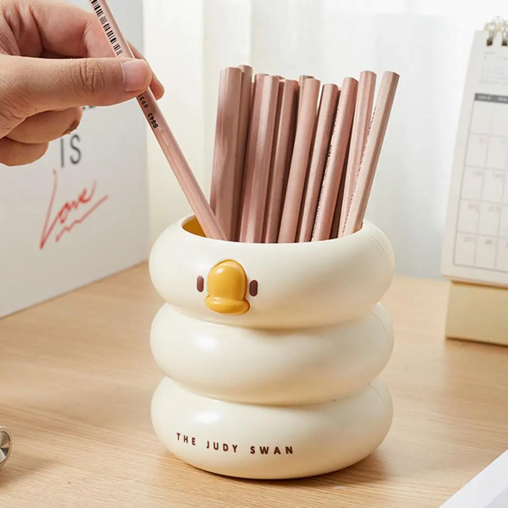 Cartoon Cute Duck Pen Brush Storage Tube Stylish Pen/Makeup Brush Tabletop Organizer Home Supplies Cosmetics Storage Box