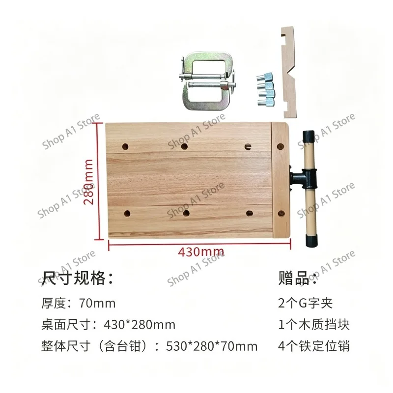 Portable Hardwood Workbench Top, Woodworking Vise, Work Table with Clamping & G-Clamp Fixtures